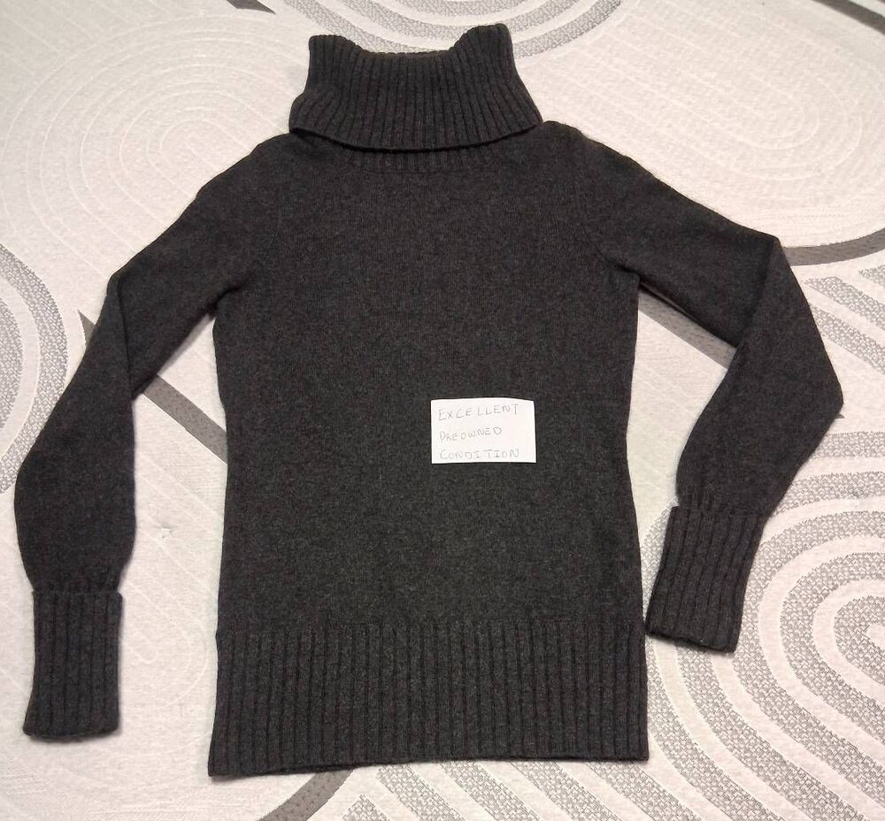 Bloomingdale womens small turtleneck sweater 100% cashmere gray thick ribbed